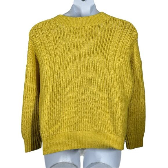 American Eagle Soft & Cozy Crewneck Chunky Knit Yellow Medium Oversized Sweater - Picture 7 of 10